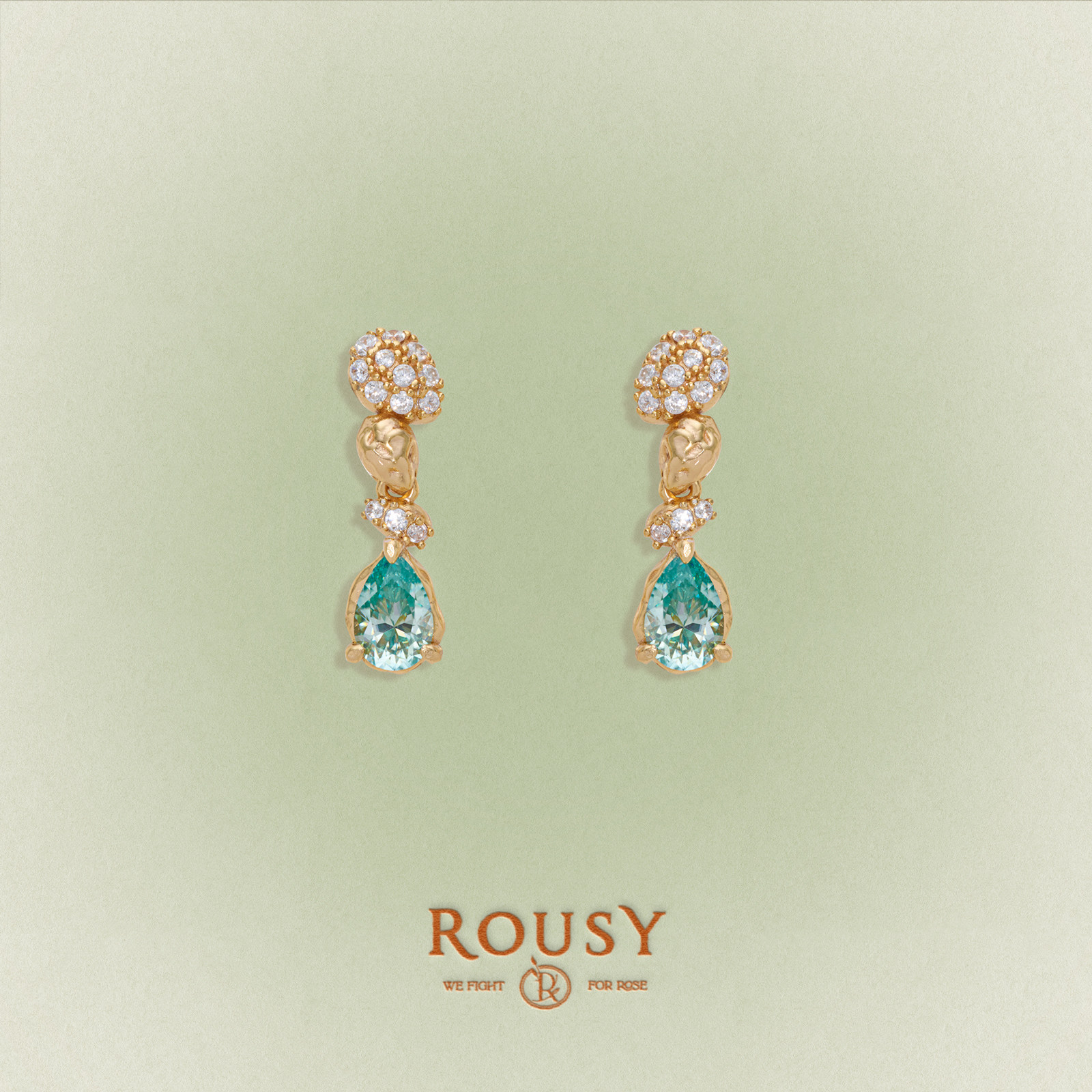 《镜湖》ROUSY复古设计高级感百搭通勤水滴莫桑石s925耳钉耳环女