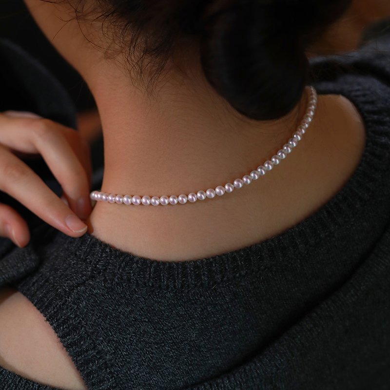 《绿廊》货少4.5-5MM top珠串 天然珍珠绿玛瑙OT扣纯银锁骨项链女