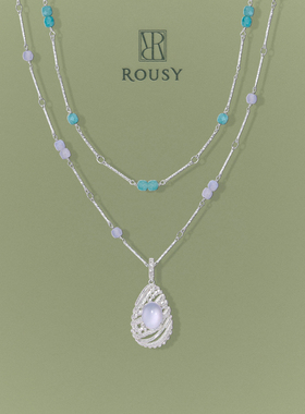 《蕾丝图鉴：潮汐》ROUSY复古设计叠戴串珠项链蓝玉髓银吊坠女