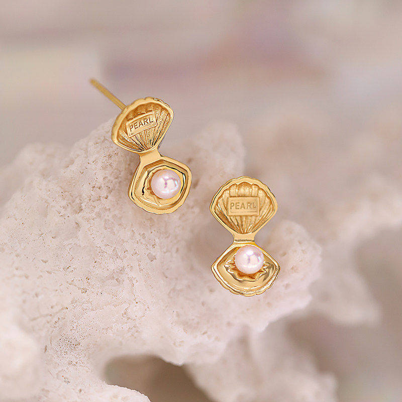 《贝壳珍宝盒》复古设计感小众创意天然淡水珍珠纯银耳钉耳环女