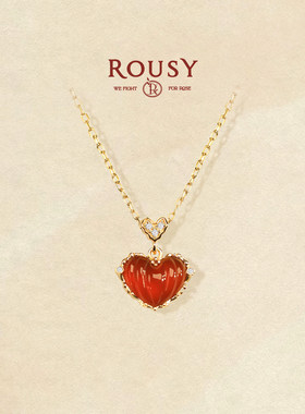 《甜心》小红心爱心简约复古个性纯银红色玛瑙纯银锁骨项链女