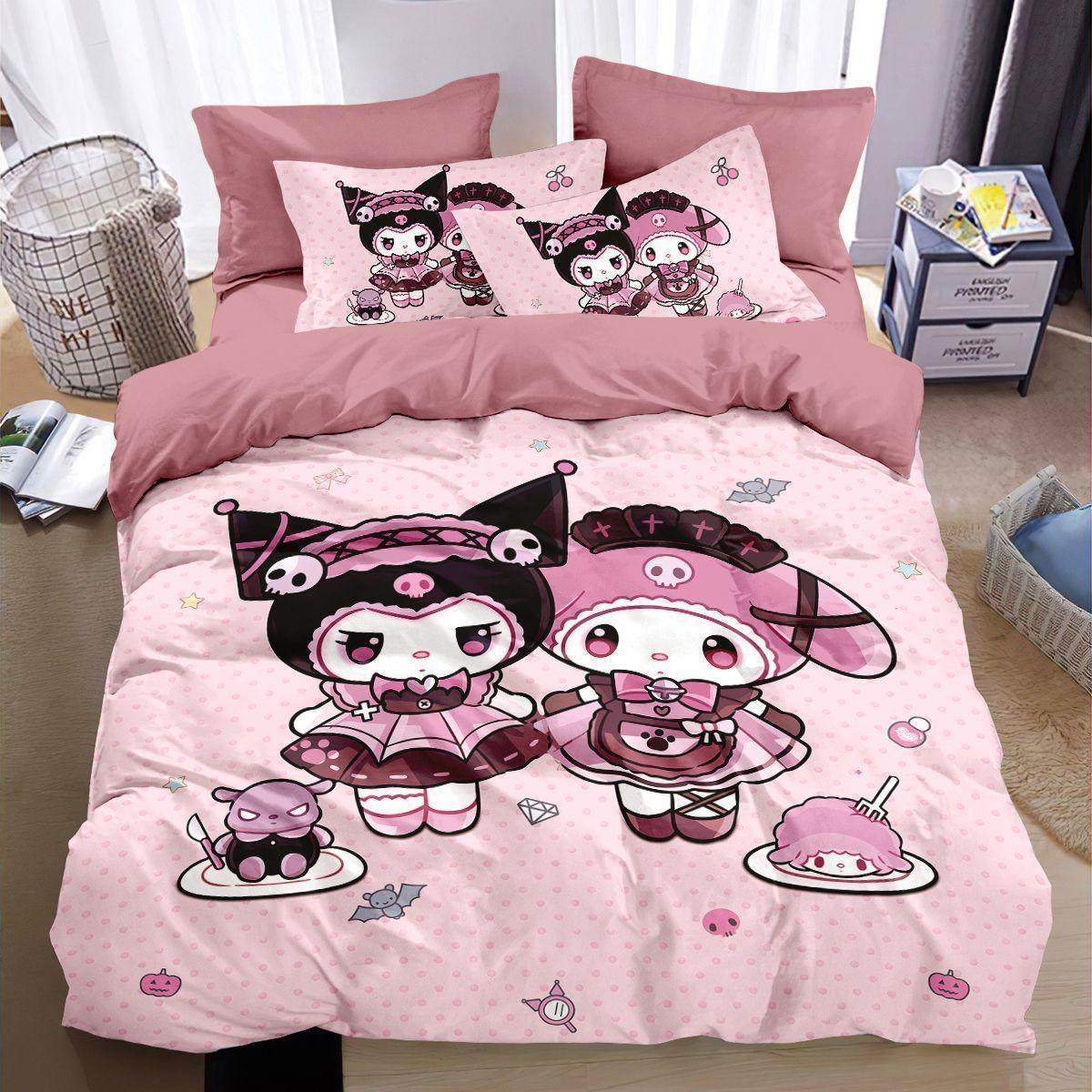 库洛米全棉被套四件套学生宿舍卡通可爱床上用品床单床笠式三件套