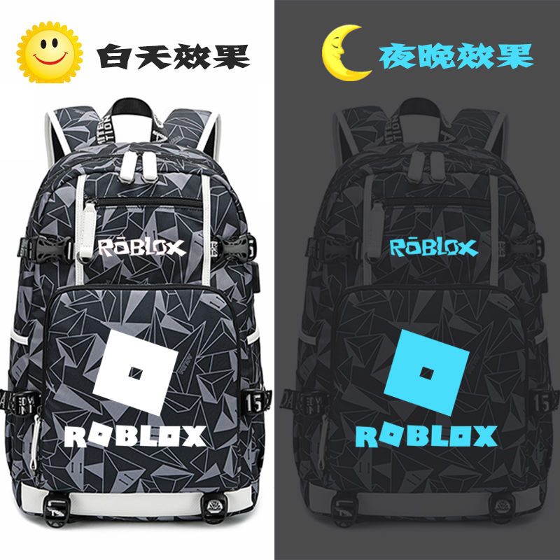 2024roblox夜光图案印花迷彩大背包休闲双肩背包校园学生书包旅行