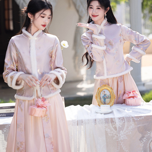 长裙结婚粉色绝美高级 中式 伴娘礼服保暖加厚姐妹团2025新品 闺蜜装