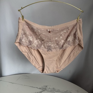 2295 no退换 莫代尔天丝蕾丝中腰平角内裤 黛