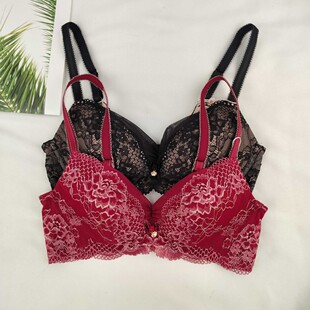 no退换 1812 黛 无钢圈薄杯蕾丝大胸显小全罩杯上托文胸11