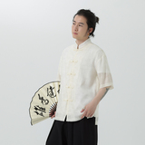 夏季薄款风男唐装立领宽松休闲短袖衬衫暗花套装A100-231-P65，男装民族服装，电商A100