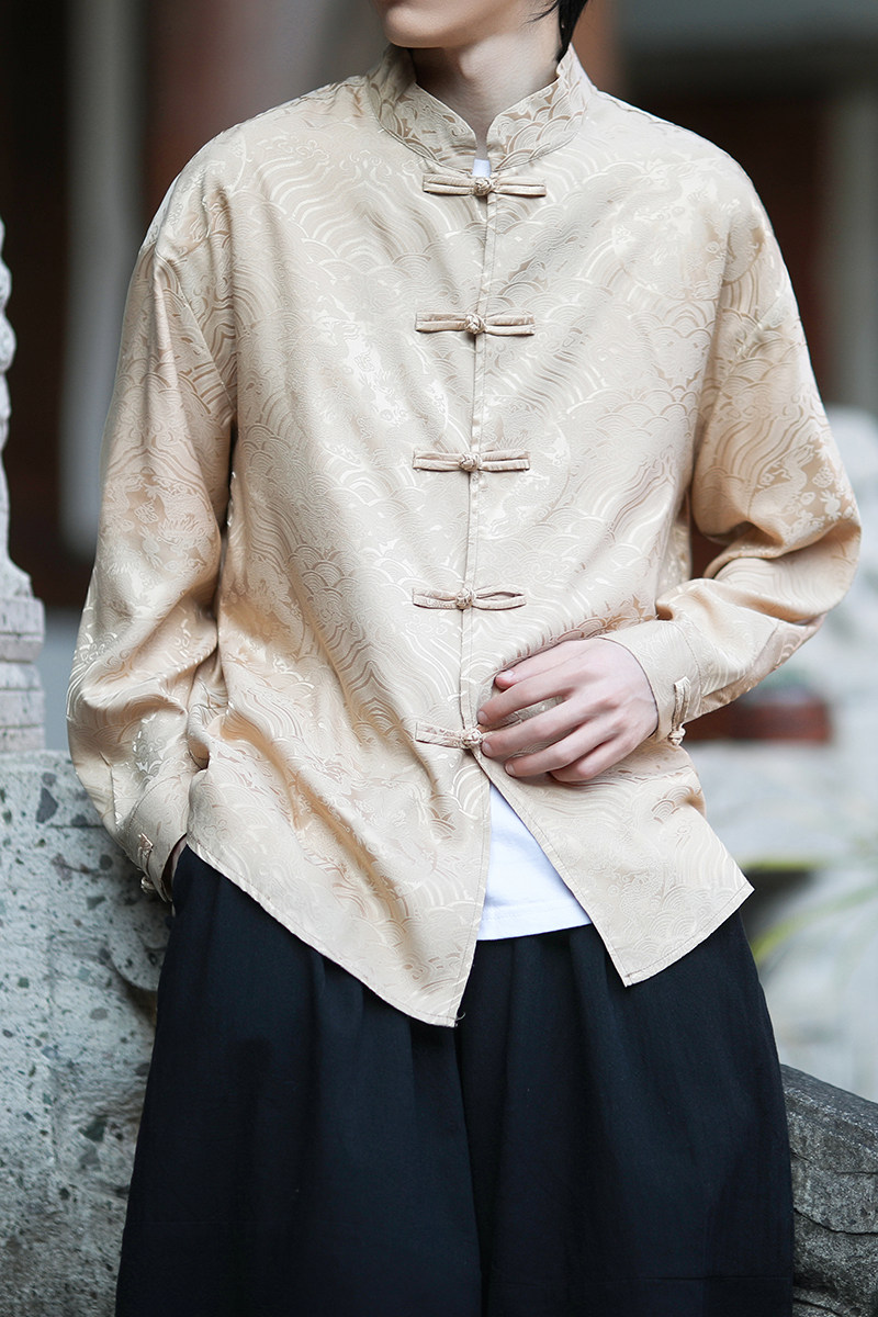 风新中式压花龙纹汉服长袖衬衫A100-C312-P65,男装衬衫,电商A100