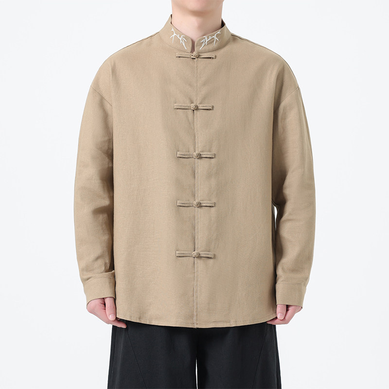 风新中式亚麻盘口刺绣衬衫电商A100-C90-P70,男装民族服装,电商A100