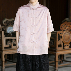 粉色提花男士风唐装衬衫盘扣电商A100-2801-P60