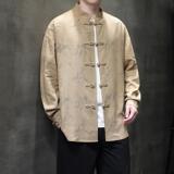 亚麻风新中式男装长袖衬衫竹子印花电商A100-M111-P85，男装民族服装，电商A100