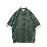 风新中式短袖盘扣衬衫压花复古上衣A100-C327-P65，男装衬衫，电商A100