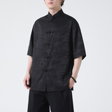 夏季薄款大码男士风唐装手工盘扣短袖衬衫A100-237-P65，男装民族服装，电商A100