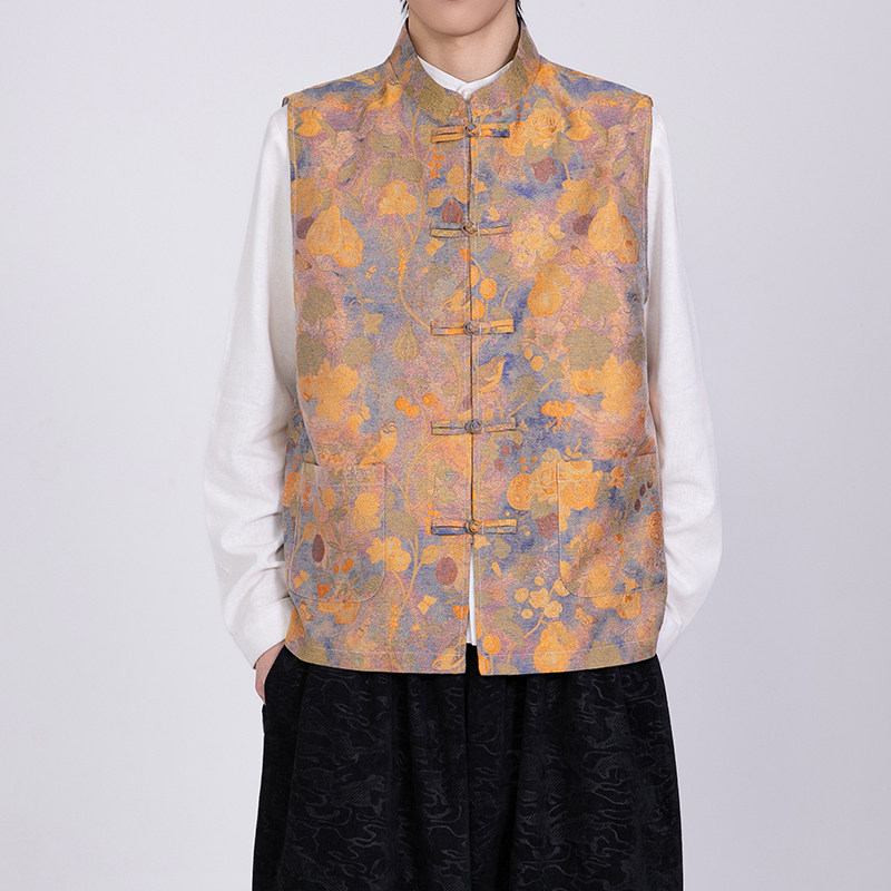 风唐装男士提花背心新中式风背心马甲A100-1316-P85，男装背心/马甲，电商A100