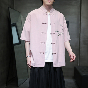 新中式唐装男风短衬衫复古刺绣汉服宽松大码电商A100-251-P65图片