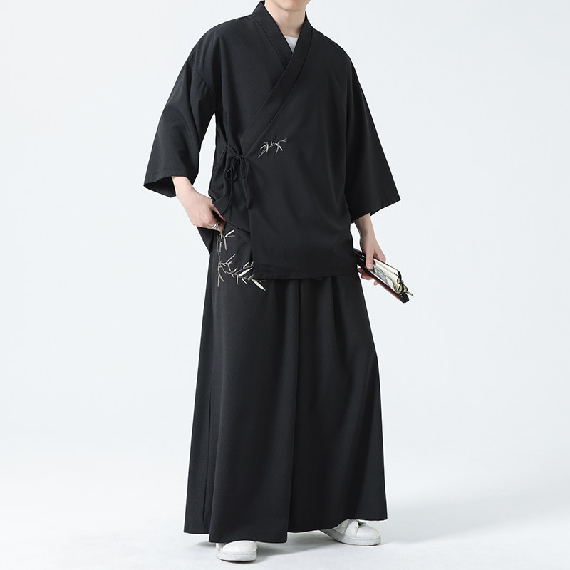 风冰丝七分袖汉服套装宽松大码禅意道袍居士茶225+2311-P120,男装民族服装,电商A100