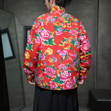 男士风新中式手工盘扣唐装东北大花衬衫A100-255-P50，男装衬衫，电商A100