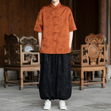 风唐装盘扣提花短袖纯色衬衫电商A100-2807-P65，男装T恤，电商A100