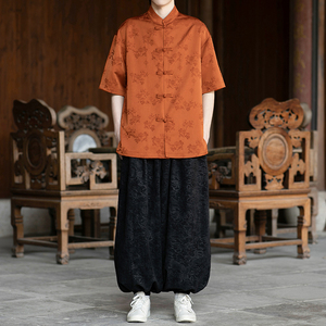 风唐装盘扣提花短袖纯色衬衫电商A100-2807-P65图片