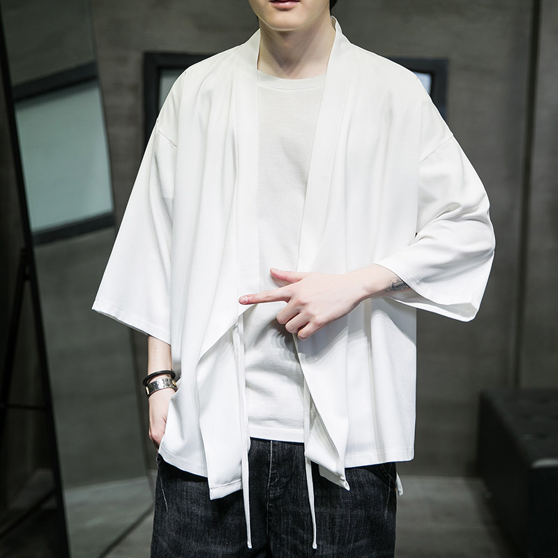 夏风日系风纯色休闲汉服开衫加大加宽加码电商A100-Y116-P55，男装民族服装，电商A100