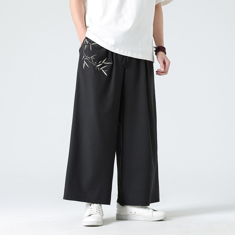 夏季风新中式竹子刺绣阔腿裤大码加大加款电商A100-2311-P60,男装休闲裤,电商A100