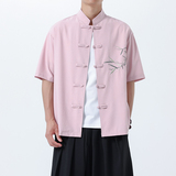 新中式唐装男风短衬衫复古刺绣汉服宽松大码电商A100-251-P65，男装衬衫，电商A100