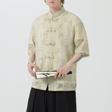 新中式盘扣中山唐装风暗纹小众高级感衬衫A100-232-P65，男装民族服装，电商A100