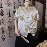 风新中式衬衫提花复古短袖盘扣撞色上衣A100-C328-P65，男装衬衫，电商A100