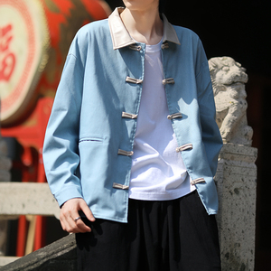 新中式牛仔唐装风长袖夹克复古盘扣宽松大码外套A100-C33-P75图片