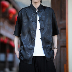 盘扣短袖衬衫男风设计感衬衣夏季薄款潮流唐装外套A100-252-P55图片