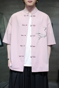 新中式唐装男风短衬衫复古刺绣汉服宽松大码电商A100-251-P65图片