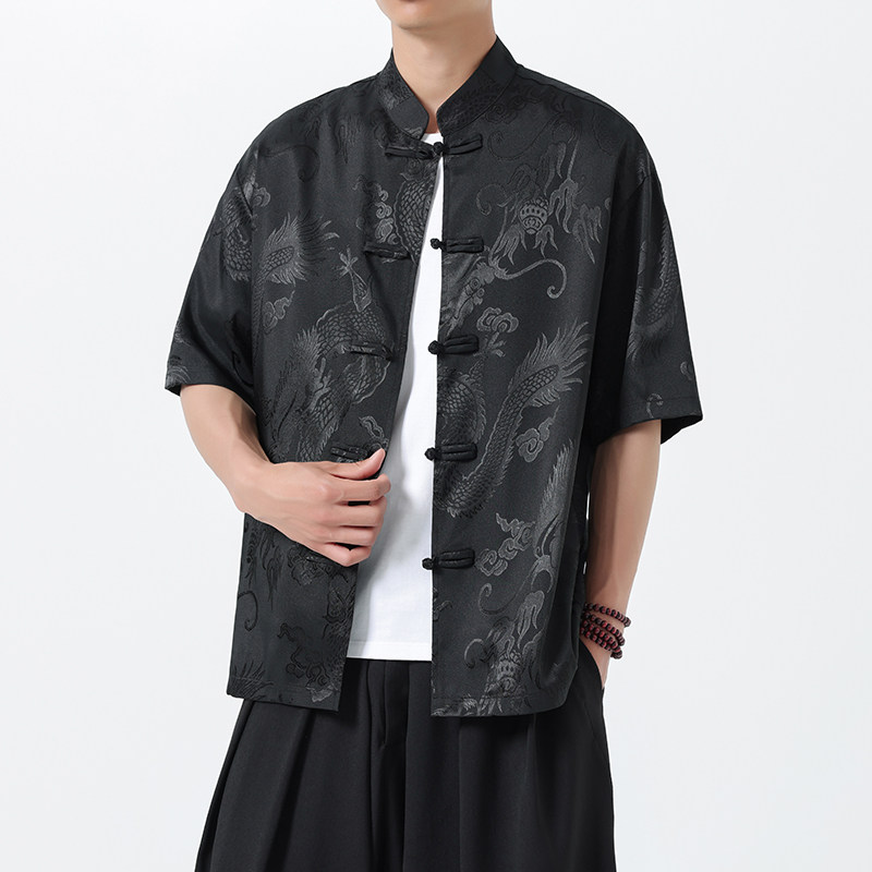 盘扣短袖衬衫男风设计感衬衣夏季薄款潮流唐装外套A100-252-P55,男装民族服装,电商A100