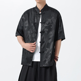 盘扣短袖衬衫男风设计感衬衣夏季薄款潮流唐装外套A100-252-P55，男装民族服装，电商A100