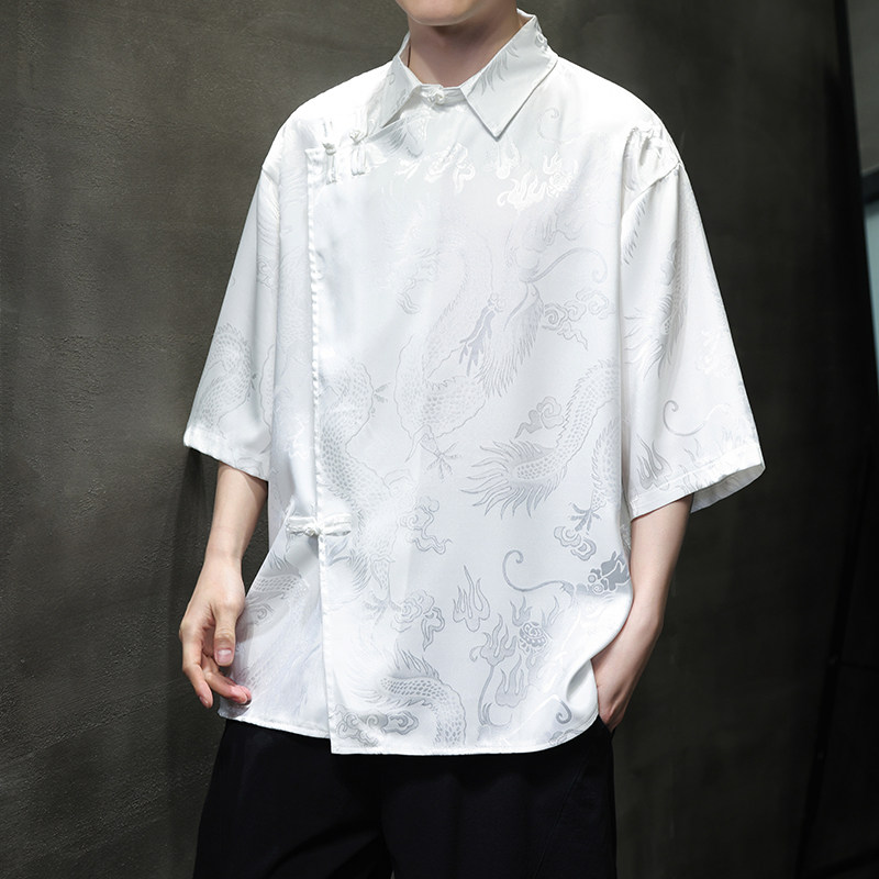 新中式风盘扣衬衫薄款冰丝高级感唐装汉服电商A100-227-P65,男装衬衫,电商A100