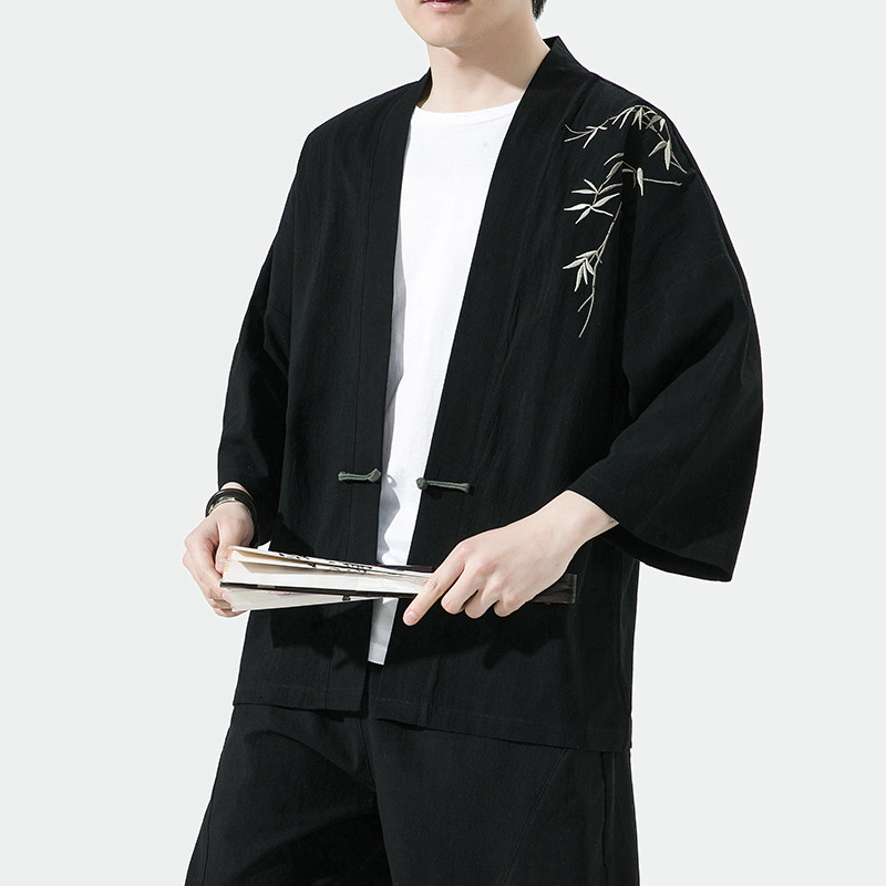 新中式改良汉服风男装古风道袍刺绣外套日系和风A100-735-p50,男装民族服装,电商A100