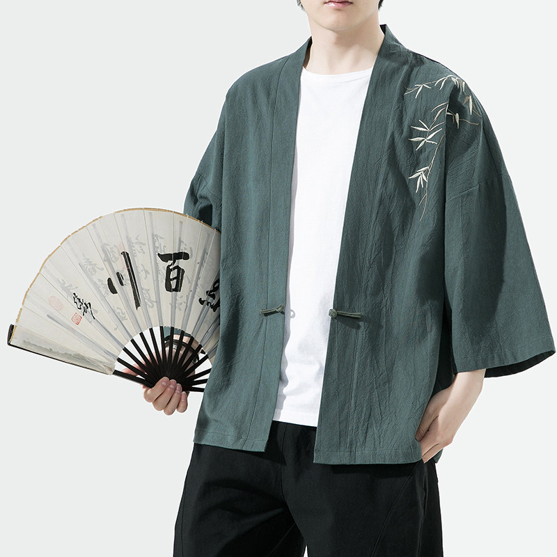 新中式改良汉服风男装古风道袍刺绣外套日系和风A100-735-p50,男装民族服装,电商A100