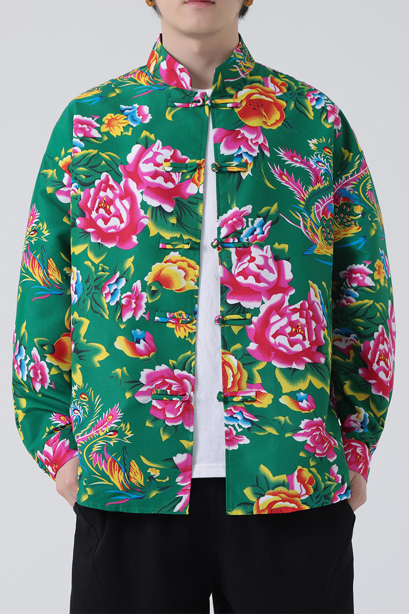 男士风新中式手工盘扣唐装东北大花衬衫A100-255-P50,男装衬衫,电商A100