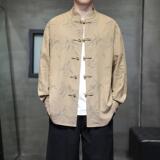 亚麻风新中式男装长袖衬衫竹子印花电商A100-M111-P85，男装民族服装，电商A100