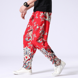 花纹龙纹全棉盘扣束脚裤风休闲裤A100-319-P55图片