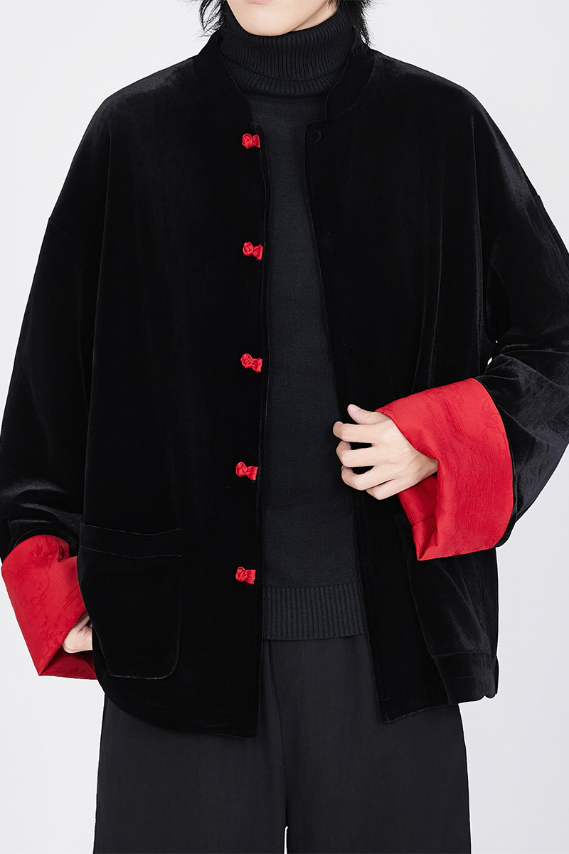 风红黑经典搭配盘扣外套过年服电商A100-W691-P95,女装短外套,电商A100