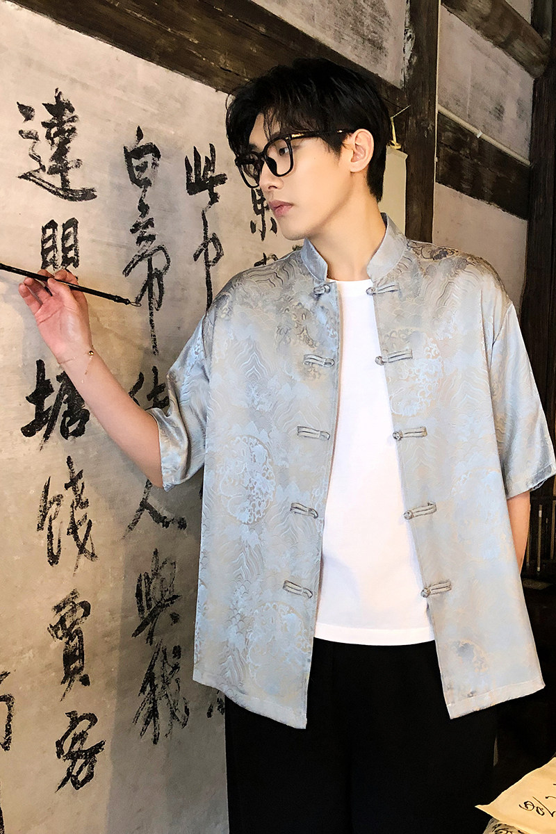 风新中式印花汉服衬衫电商A100-C311-P75,男装衬衫,电商A100