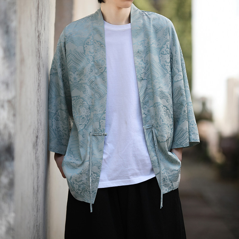 风龙纹冰丝汉服开衫外套古风禅服居士服道袍披风A100-721-P40,男装民族服装,电商A100