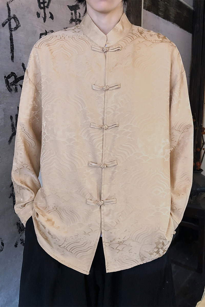 风新中式压花龙纹汉服长袖衬衫A100-C312-P65,男装衬衫,电商A100