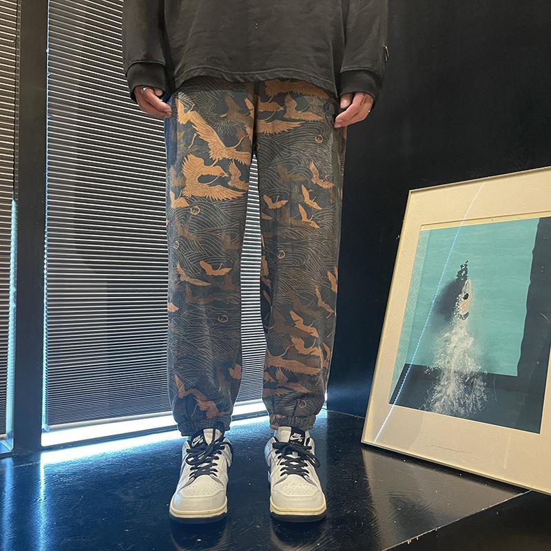 风新中式印花大码麂皮绒休闲裤电商A100-K135-P50,男装休闲裤,电商A100