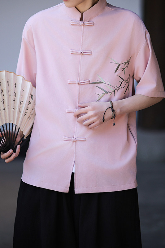 新中式唐装男风短衬衫复古刺绣汉服宽松大码电商A100-251-P65,男装衬衫,电商A100