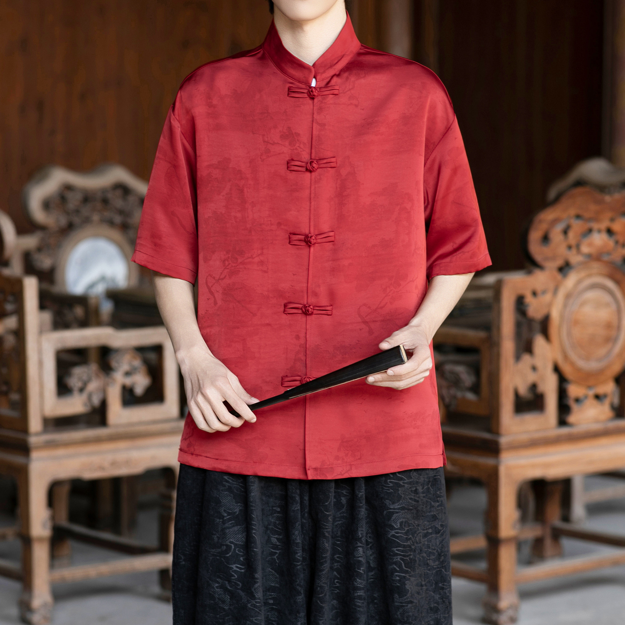 风唐装新中式短袖盘扣衬衫A100-2811-P65,男装T恤,电商A100