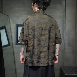 夏季薄款大码男士风唐装手工盘扣短袖衬衫A100-237-P65图片