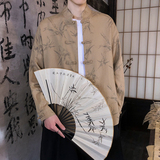 亚麻风新中式男式衬衫长袖印花竹子电商A100-M111-P85，男装衬衫，电商A100
