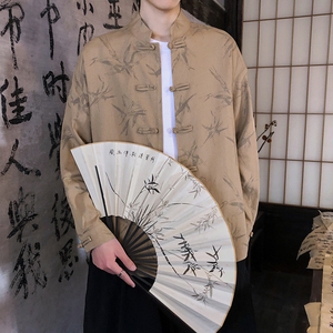 亚麻风新中式男式衬衫长袖印花竹子电商A100-M111-P85图片