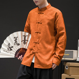 风长袖加厚盘扣休闲暗纹清明上河图纯色衬衫电商A100-C18-P68，男装衬衫，电商A100